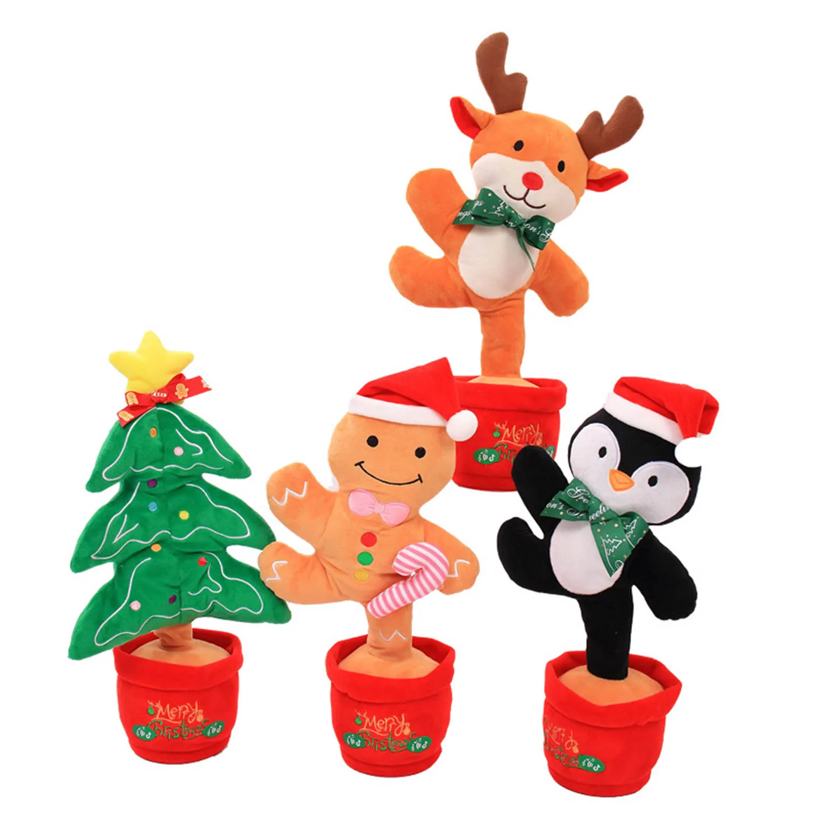 Magia Craciunului - Jucărie de Crăciun Interactivă Dansatoare cu Lumină și Muzică – Păpușă de Pluș Festivă (Pom, Elan, Turtă Dulce, Mos Craciun, Pinguin) engross
