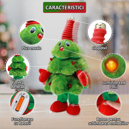 Jucărie Interactivă de Pluș Brad Dansator cu LED, Funcție Repeta Sunete & Melodii de Crăciun, 40x25cm engross [7]