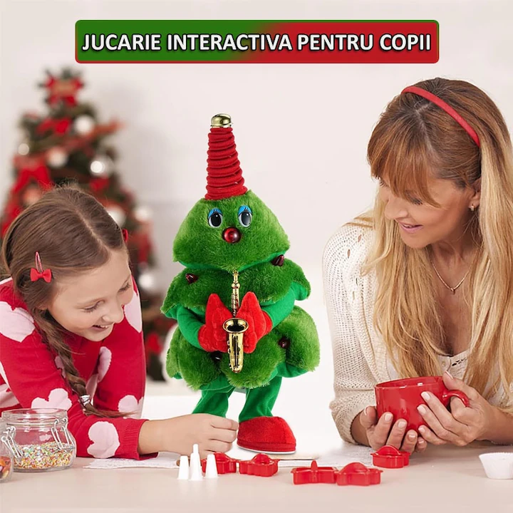Jucărie Interactivă de Pluș Brad Dansator cu LED, Funcție Repeta Sunete & Melodii de Crăciun, 40x25cm engross [4]