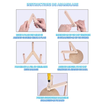 Jucărie Pisici Zgăriat, Minge Rotativă cu Sisal, Stativ Lemn, 12/16/20 cm – Pentru Toate Taliile engross [6]