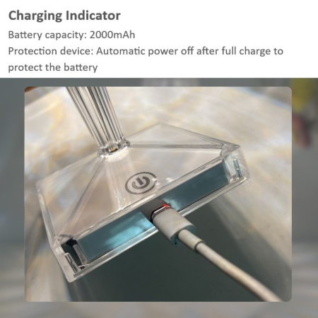 Lampă de Birou Portabilă din Cristal, Reîncărcabilă USB, 3 Culori, Control Tactil, 2000 mAh, 25 cm, Decor Elegant engross [3]