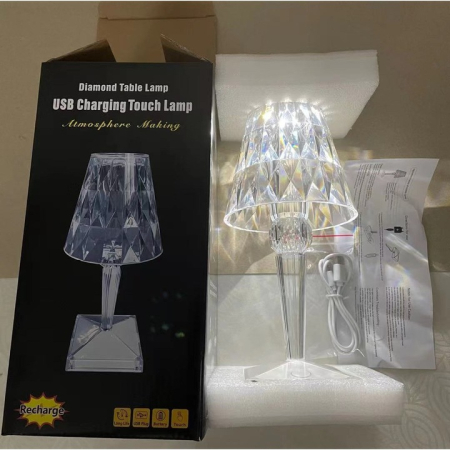 Lampă de Birou Portabilă din Cristal, Reîncărcabilă USB, 3 Culori, Control Tactil, 2000 mAh, 25 cm, Decor Elegant engross [7]