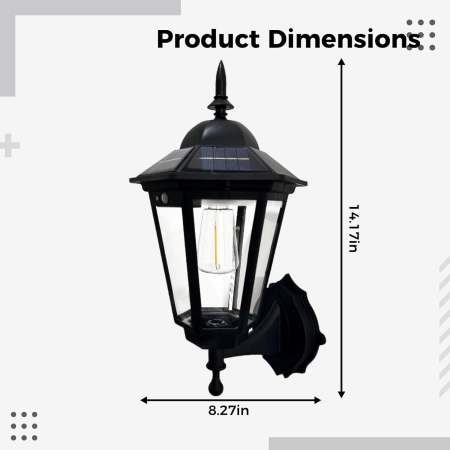 Lampă Solară LED de Perete pentru Exterior, 21 × 36 cm, Stil Chinezesc Modern, Aluminiu Turnat, Filament LED cu Aspect Tungsten, Senzor Crepuscular, Iluminare Alb Cald, Rezistentă la Apă și Coroziune [2]