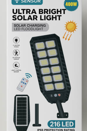 Lampă Solară Stradală IP67  – Senzor Mișcare, Telecomandă, Alb Rece 6500K engross [0]