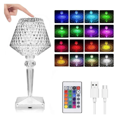 lampi si Lanterne solare led - Lampă Tip Veioză cu Acumulator Reîncărcabil USB, Mod Tactil, 16 Culori, Control prin Telecomandă, Transparentă, Ideală pentru Decor și Relaxare