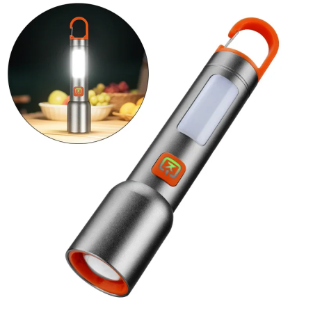 lampi si Lanterne solare led - Lanternă LED Reîncărcabilă 2-în-1 cu Cârlig, Lumină Puternică Direcțională sau Ambientală, USB, Compactă și Versatilă pentru Drumeții, Cort sau Urgențe