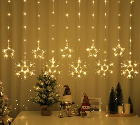 Magia Craciunului - Luminițe USB Perdea Decorativă 3m – Stele și Fulgi de Zăpadă, Culoare Caldă, 8 Moduri, cu Telecomandă engross