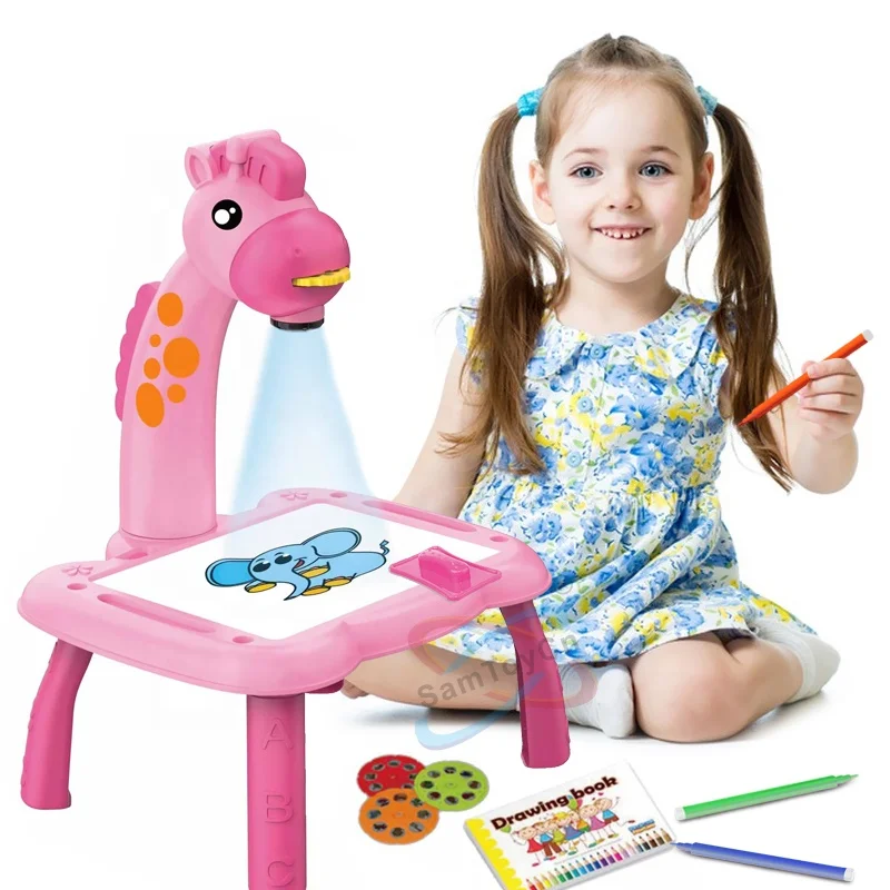 Masă de Desen cu Proiector pentru Copii, 3 Discuri cu 24 Șabloane, 12 Carioci, Muzică Relaxantă, Tabla cu Șters engross [3]