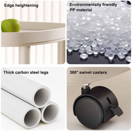 Masă Laterală cu 3 Niveluri și Roți – Masă de Cafea, Raft Deschis pentru Depozitare, Design Minimalist, Negru [1]