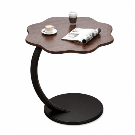 Măsuțe pentru living - Masă Laterală Modernă cu Blat din Lemn și Bază Metalică, Design Curbat, Dimensiuni 40 x 30 x 61 cm, Ideală pentru Living, Dormitor și Birou, pentru Spații Mici