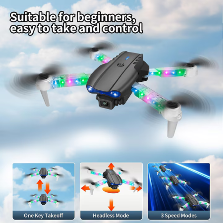 Mini Dronă Pliabilă E99 Pro Max Light Edition – Cu 2 Camere HD, Brate LED Colorate, 100m Rază, 2 Baterii 1800mAh emgross [8]