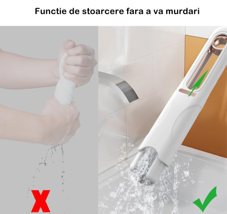 Mini mop de mână, portabil, burete PVA absorbant, sistem push-pull de stoarcere, 15.5×29.5 cm, alb [4]
