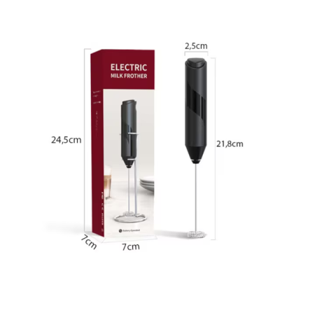 Mixer electric pentru spumă de lapte cu suport vertical, motor puternic, oțel inoxidabil, pentru lapte cald/rece, alimentare baterii AA, negru [3]