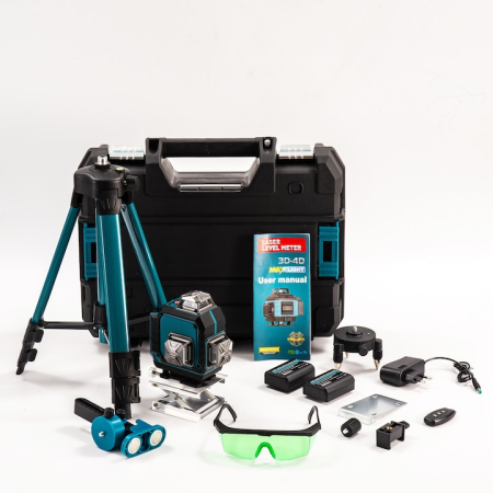 Scule Electrice si Unelte - Nivelă Laser 4D Profesională, 16 Linii Verde 360°, Autonivelare, Trepied Reglabil, Bază Rotativă 360°, Telecomandă, 2 Baterii, Suport Magnetic, Ochelari de Protecție, Valiză Inclusă