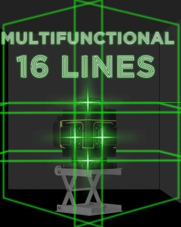 Nivelă Laser 4D Profesională, 16 Linii Verde 360°, Autonivelare, Trepied Reglabil, Bază Rotativă 360°, Telecomandă, 2 Baterii, Suport Magnetic, Ochelari de Protecție, Valiză Inclusă [1]