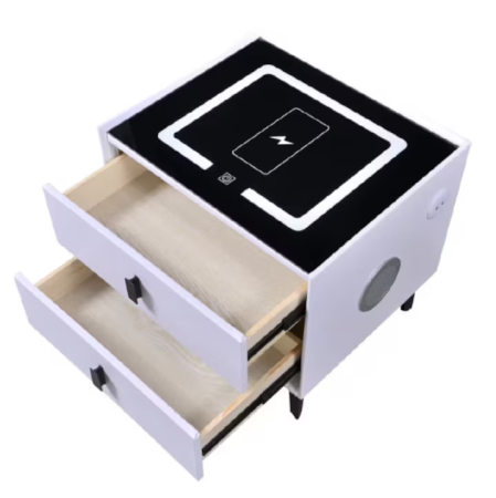 Noptieră Smart Multifuncțională Premium cu LED Tactil, Încărcare Wireless Qi, USB-C și Difuzor Bluetooth, 50 x 40x 46 cm [3]