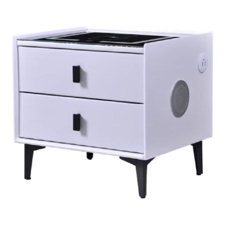 Casa si Bucatarie - Noptieră Smart Multifuncțională Premium cu LED Tactil, Încărcare Wireless Qi, USB-C și Difuzor Bluetooth, 50 x 40x 46 cm