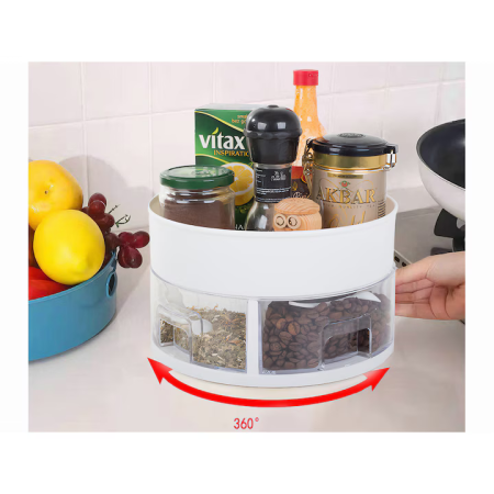 Organizator rotativ pentru bucătărie, Cu sertare pentru condimente, Lingurițe incluse, Plastic, 13 × 22,5 cm [1]