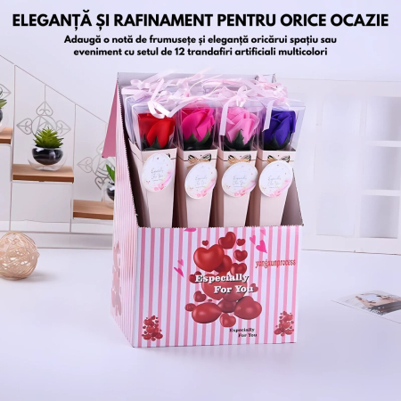 Pachet cu 12 Trandafiri de sapun parfumati, ambalati individual, Multicolor, engross [10]