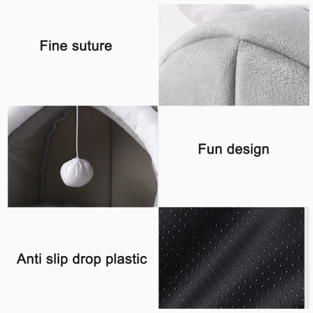 Pat Pisici Confortabil, Bumbac și Burete, Gri – Design Semi-Închis, Spalare Facilă, Rezistent engross [6]