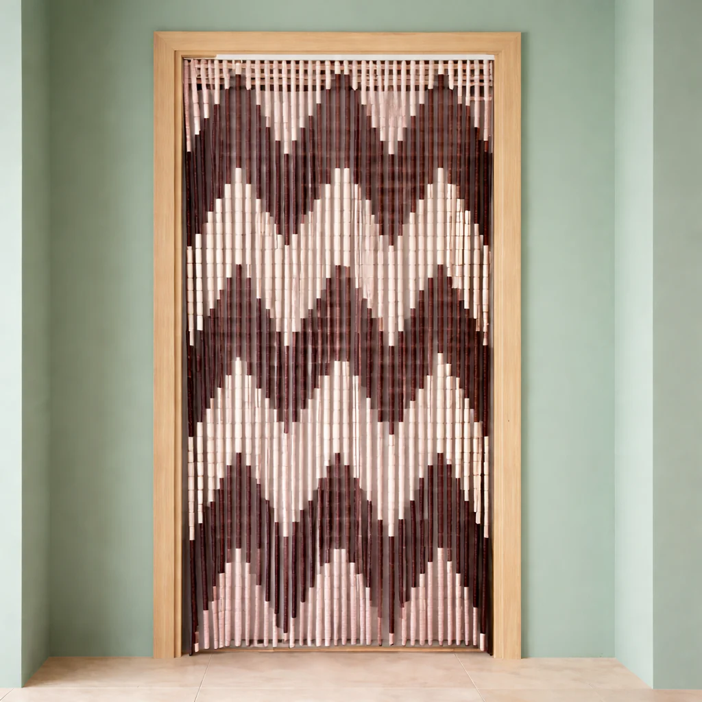 Perdea anti-insecte tip mărgele PVC 100×200 cm, 32 fâșii decorative, protecție pentru ușă, montaj ușor, crem/maro [1]