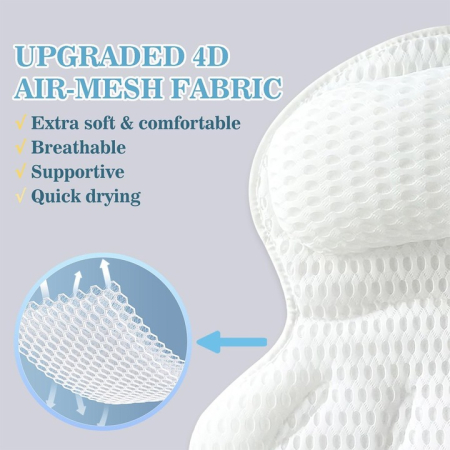 Perna pentru cadă cu 6 ventuze, Suport ergonomic pentru gât și umeri, Material 4D Air-Mesh, 43x43 cm, Alb, Anti-alunecare [5]