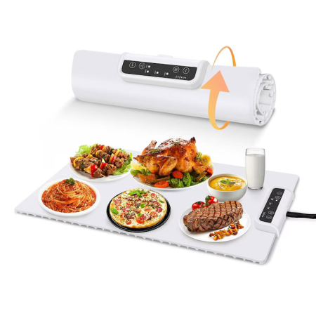 Casa si Bucatarie - Placă de Încălzire Alimentară din Silicon, 59.9x38cm, Reglabil 60-100°C, Pliabilă și Portabilă, Tehnologie Grafen 2.0, Dezghețare și Menținere Temperatură, Alb