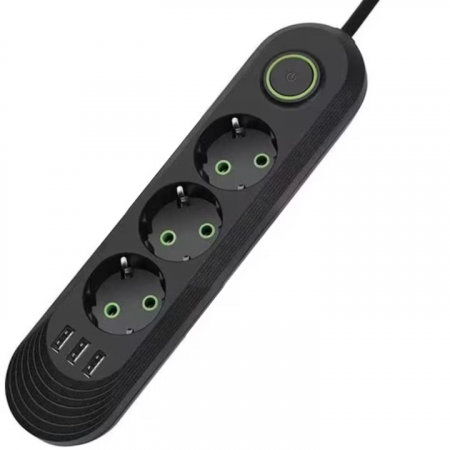 Scule Electrice si Unelte - Prelungitor Multifuncțional 3 Prize + 3 USB, 2m, Control Individual, Negru/Alb engross