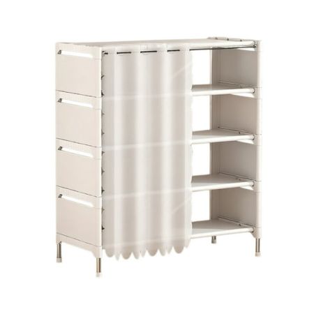 Raft pentru Încălțăminte cu Perdea, 58x26x78 cm, Negru/Alb, Organizator Compact și Practic pentru Hol sau Dormitor [5]