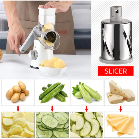 Răzătoare Manuală cu Manivelă, Inox Alimentar 430, 3 Lame Interschimbabile, Sistem cu Ventuză, Fără BPA – Alb [3]