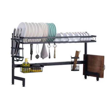 Scurgător de vase deasupra chiuvetei, mare 85x32x52 cm, negru, suport multifuncțional pentru farfurii, tacâmuri, pahare, oale, anti-rugină [3]