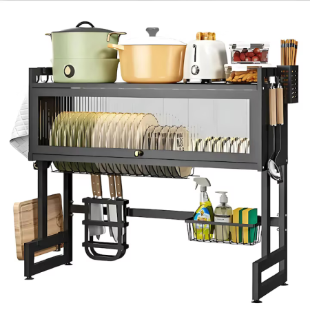 Casa si Bucatarie - Scurgător Vase din Oțel Inoxidabil, 75 cm Lungime, Structură Rezistentă la Coroziune, Organizare Eficientă, Culoare Negru