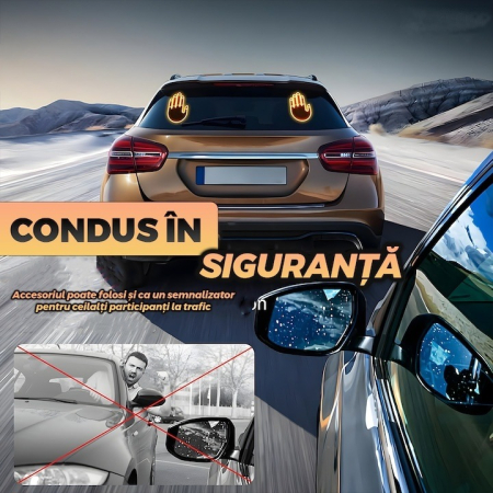 Semn LED Auto cu Telecomandă Wireless, Tip Mână – 4 Moduri Iluminare, Compatibilitate Universală, Negru/Portocaliu [3]