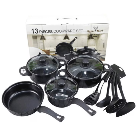 Casa si Bucatarie - Set 13 Piese Oale și Tigaie Antiaderente, Negru, Silicon Alimentar Rezistent la Căldură, Ideal pentru Bucătărie Casnică și Profesionistă