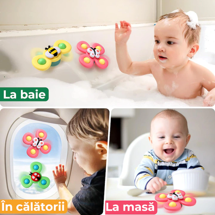 Set 3 Jucării Interactive cu Ventuză pentru Bebelusi Albina/Fluture/Buburuza, Spinner Senzorial, Culori Vii, ABS Sigur, 1-2 Ani engross [5]