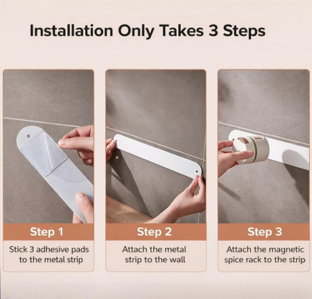 Set 6 recipiente condimente, montare pe perete, prindere magnetică, material ABS, design minimalist modern, alb [3]