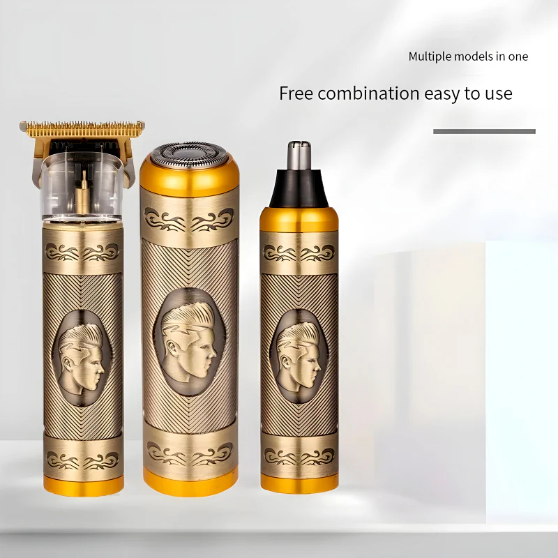 Set Aparat de Tuns Vintage 3 în 1 – USB, Tuns, Ras și Trimmer Nas engross [4]