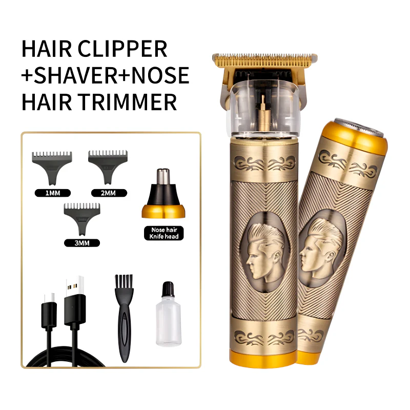 Set Aparat de Tuns Vintage 3 în 1 – USB, Tuns, Ras și Trimmer Nas engross [8]