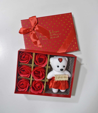 Set Ursuleț de Pluș + 6 Trandafiri Roșii din Săpun Parfumat, Cutie Elegantă engross [2]