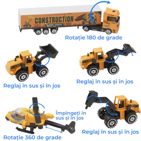 Set Camion Trailer de Jucărie 12 Piese – Interactiv, Fricțiune, Mecanism Pull-Back, 3–7 Ani [1]