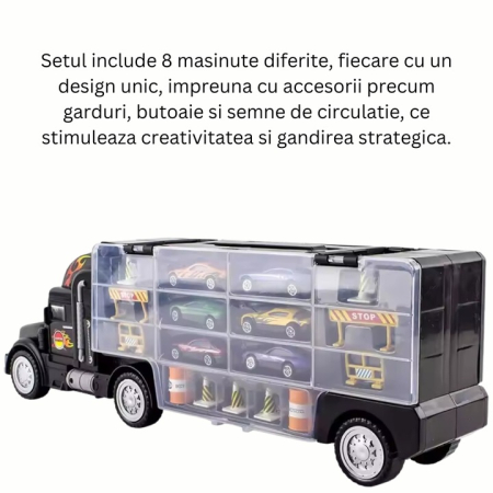 Set Camion Trailer TIR cu 8 Mașinuțe și Accesorii – Scara 1:22, Material Durabil engross [4]
