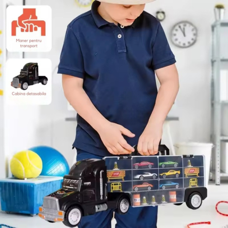 Set Camion Trailer TIR cu 8 Mașinuțe și Accesorii – Scara 1:22, Material Durabil engross [2]