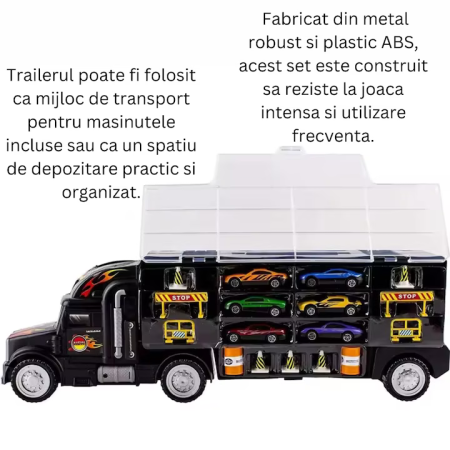 Set Camion Trailer TIR cu 8 Mașinuțe și Accesorii – Scara 1:22, Material Durabil engross [5]