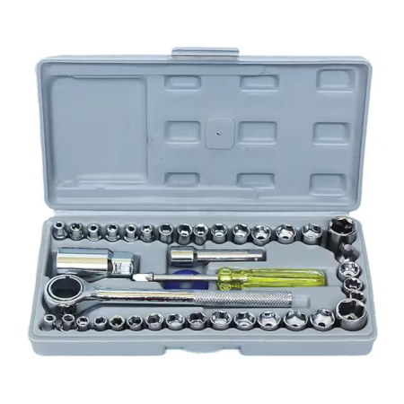 Scule Electrice si Unelte - Set Chei cu Clichet 40 Bucăți, Argintiu, Oțel Carbon de Înaltă Calitate, Rezistent și Durabil, Ușor de Transportat și Depozitat