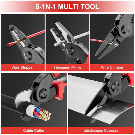 Set cleste multifunctional 5 în 1, Oțel premium, Cleste, Foarfeca, Taietor cabluri, Sertizare, Dezipare, Maner anti-alunecare [1]