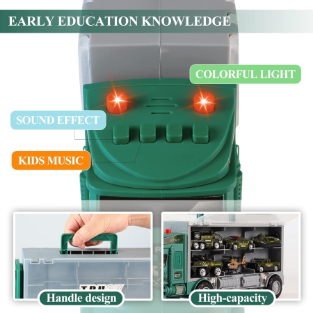 Set de Jucării Camion Militar 17 în 1 cu Covoraș de Joacă, Mini Vehicule Militare, Sunet și Lumină, 8-12 Ani engross [3]