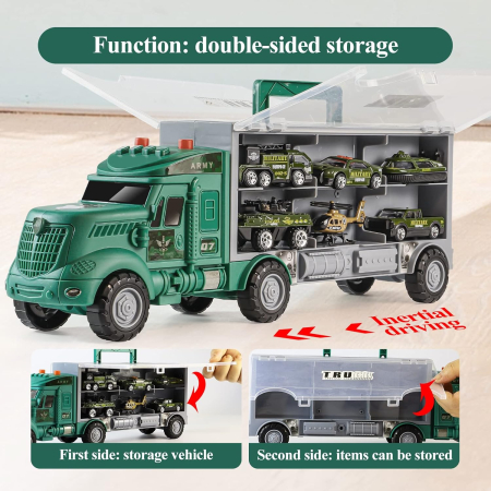 Set de Jucării Camion Militar 17 în 1 cu Covoraș de Joacă, Mini Vehicule Militare, Sunet și Lumină, 8-12 Ani engross [4]