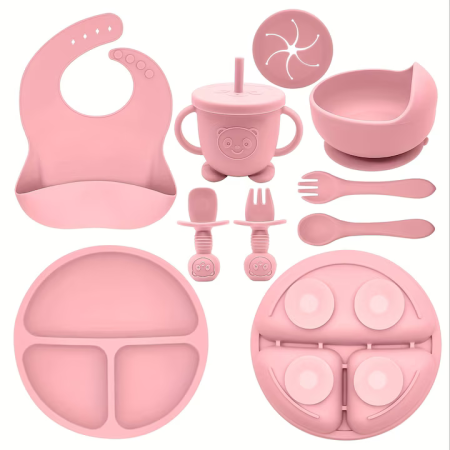 Produse si jucarii pentru copii - Set Hranire Bebelusi și Copii 8 piese, Silicon BPA Free, Antialergenic, Ventuze