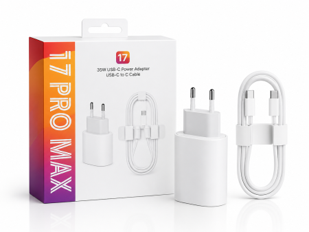 Accesorii Telefoane - Set Încărcător Rapid USB-C + Cablu USB-C, 35W, Fast Charge, Adaptor de Rețea pentru Încărcare Rapidă, Compatibil cu Smartphone, Tabletă și Alte Dispozitive USB-C, Alb
