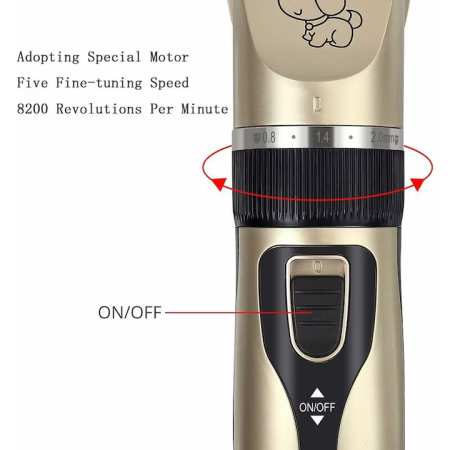 Set mașină tuns animale 12 piese, fără fir, 9W, lame ceramică și titan, 4 piepteni 3–12 mm, 90 min autonomie, auriu/negru [5]